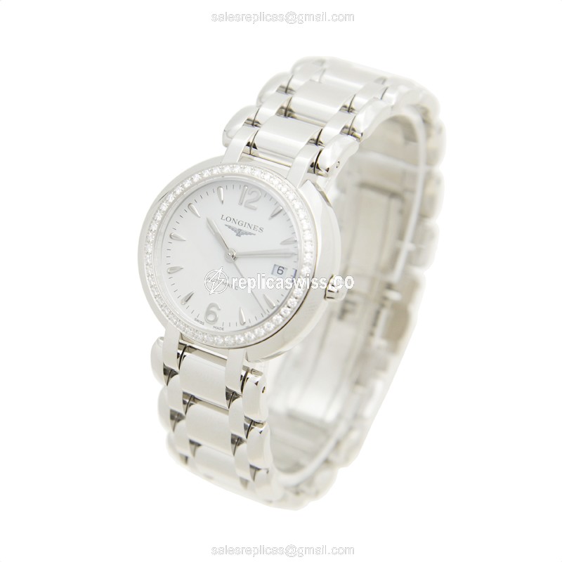 Longines Prima Luna Replica - Automatic - Stainless Steel & Diamond - White Dial - View 3