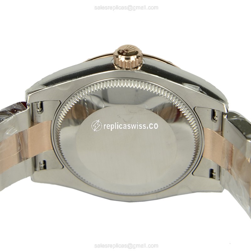 Rolex Lady Datejust Replica - Automatic - 18kt Rose Gold & Steel - Black Dial - Silver Strap - View 4