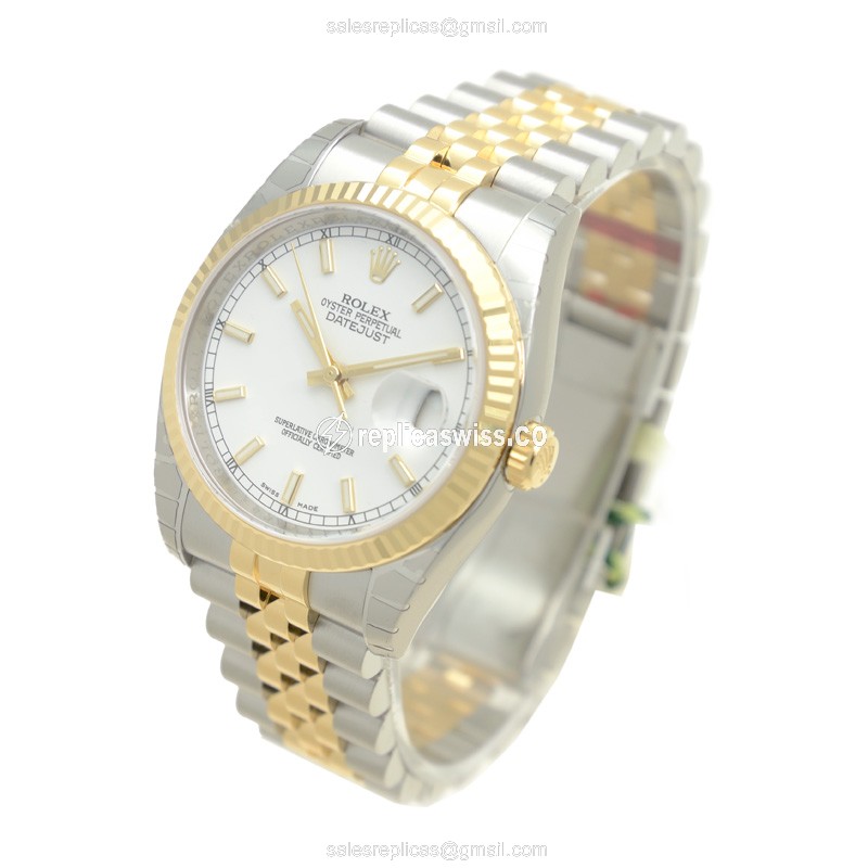 Rolex DATEJUST Replica - Automatic - White Dial - 18kt Gold & Steel Case - Gold Strap - View 3
