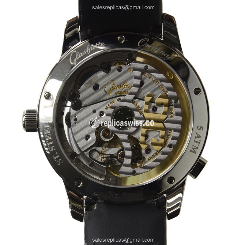 Glashutte SENATOR Replica - Auto - Stainless - White Dial - Black Alligator Strap - View 4