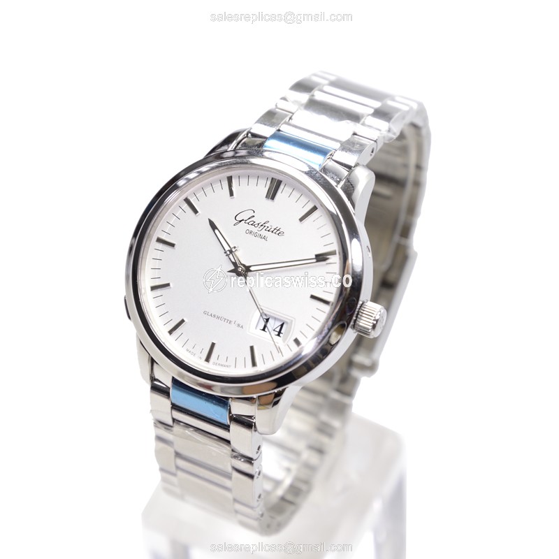 Glashutte Senator Panorama Date - Automatic - Stainless Steel - White Dial - Silver Clasp - View 3