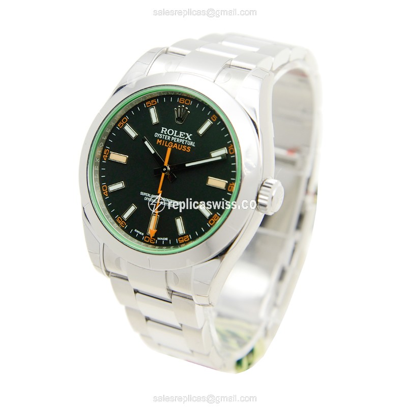 Rolex MILGAUSS Replica: Automatic - Black - Stainless Steel Case, Silver Clasp - View 3