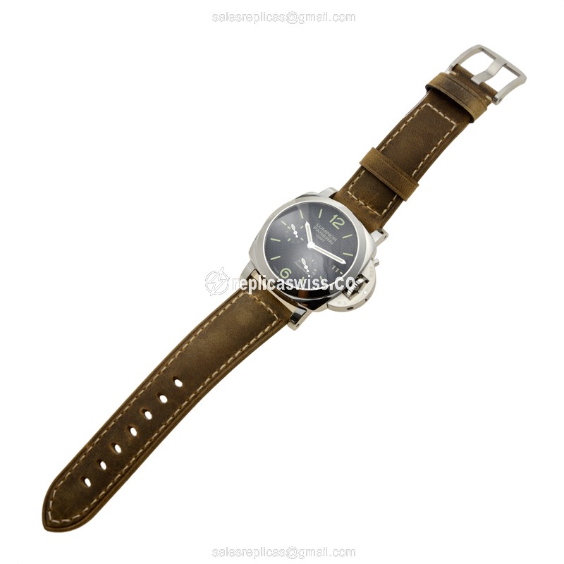 Panerai PAM00537 LUMINOR - Auto - Black Dial - Steel Case - Brown Cowhide - Buckle Clasp - View 2