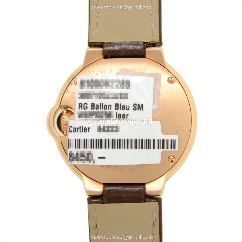 Cartier Ballon Bleu Replica - Quartz - 18kt Rose Gold - White Dial, Brown Alligator Strap - View 4