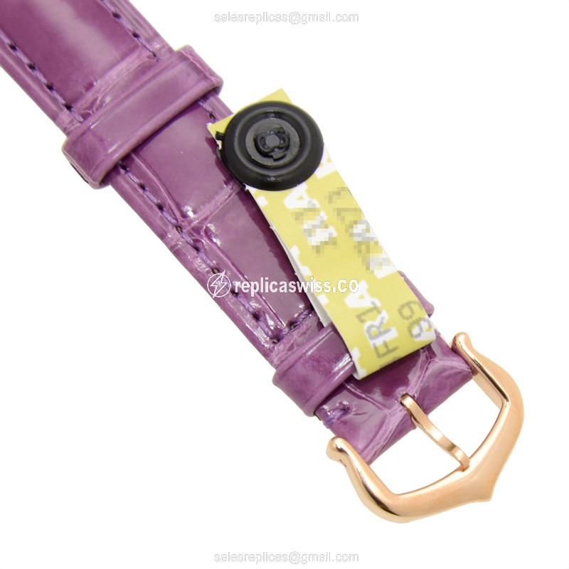 Cartier Ballon Bleu Replica - Quartz - 18kt Rose Gold Case - Silver Dial - Purple Alligator Strap - View 4
