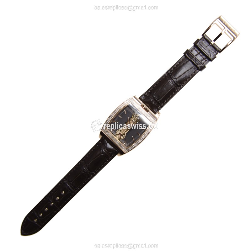 Corum Bridge Replica - Manual Wind - 18kt Rose Gold - Dark Grey - Brown Alligator Buckle - View 2
