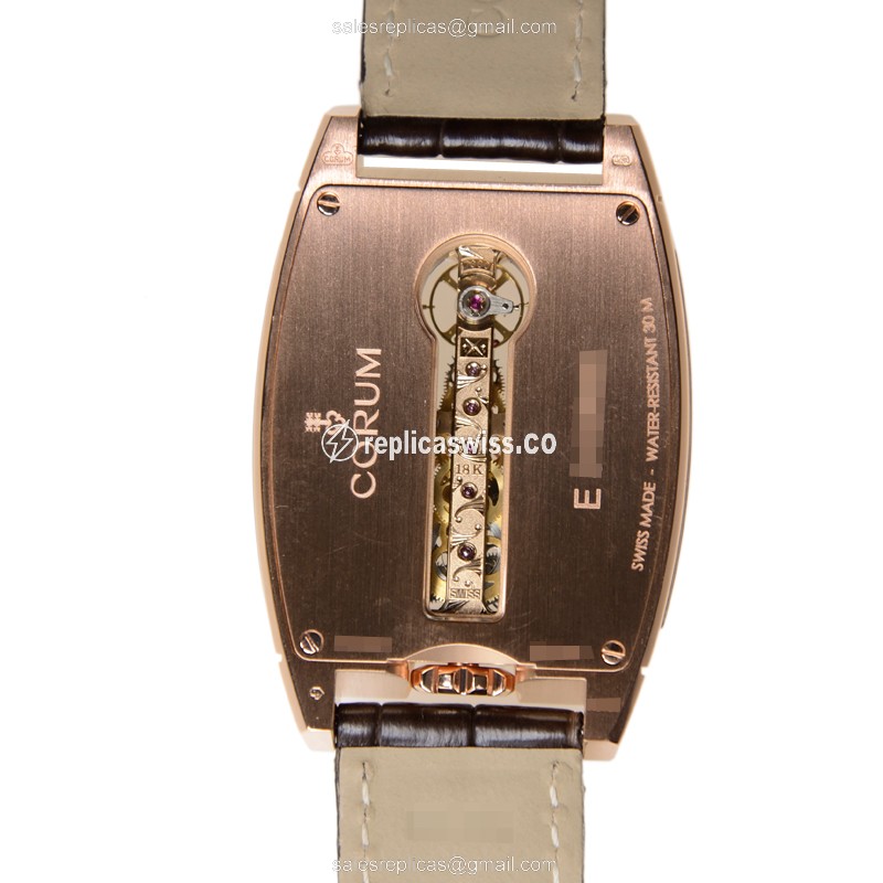 Corum Bridge Replica - Manual Wind - 18kt Rose Gold - Dark Grey - Brown Alligator Buckle - View 3