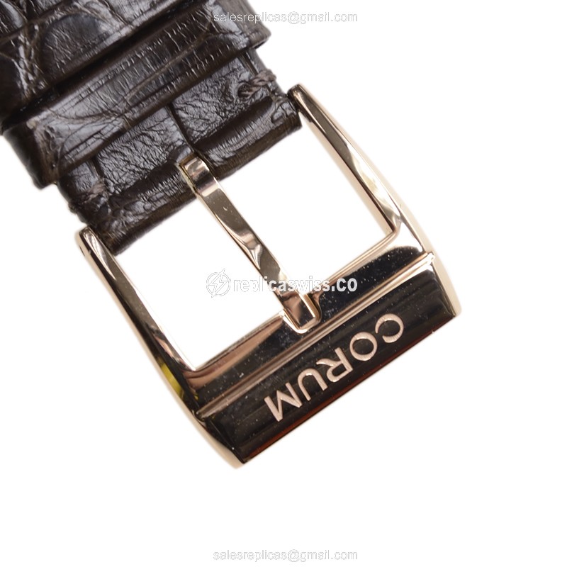 Corum Bridge Replica - Manual Wind - 18kt Rose Gold - Dark Grey - Brown Alligator Buckle - View 4