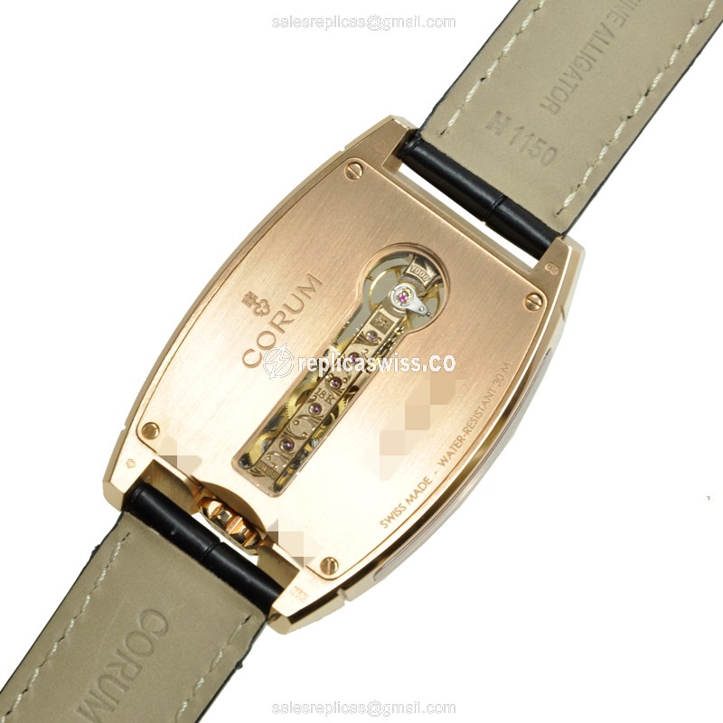 Corum 113.150.55/0001 Replica - Manual Wind - 18kt Rose Gold - Dark Grey Dial - Brown Alligator Buckle - View 3