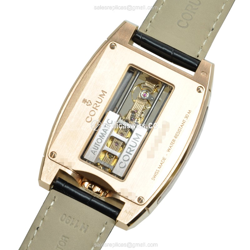Corum BRIDGE 313.150.55-0001 - Automatic 18kt Rose Gold - Black Dial - Alligator Black Buckle - View 3