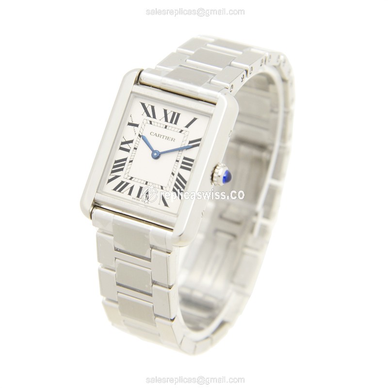 Replica Cartier Tank - Quartz - White Dial - Steel Case - Silver Clasp - View 3