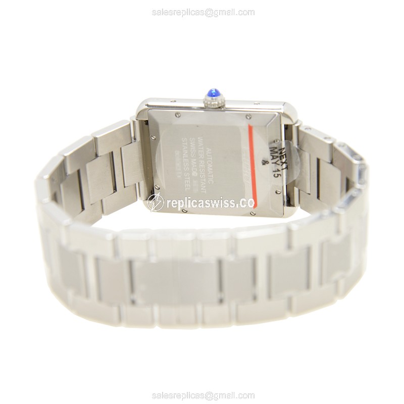 Cartier TANK W5200028 - Automatic - Steel Case - White Dial - Silver Steel Strap - View 4
