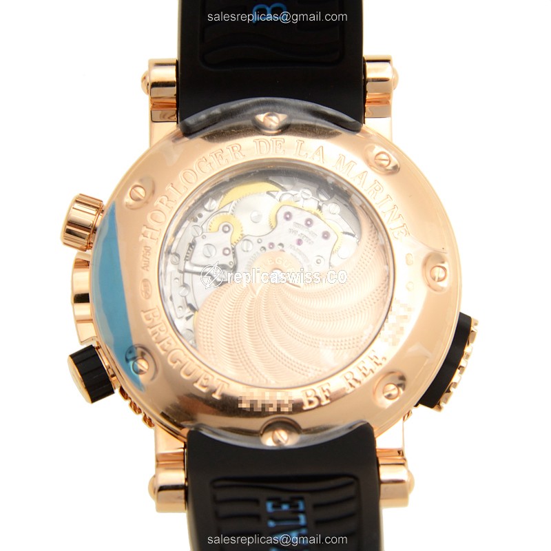Breguet 5847BR/32/5ZV Replica - Auto 18kt Rose Gold - Gold Dial - Black Rubber Strap - View 3