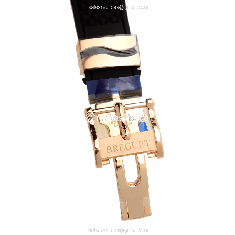 Breguet 5847BR/32/5ZV Replica - Auto 18kt Rose Gold - Gold Dial - Black Rubber Strap - View 4