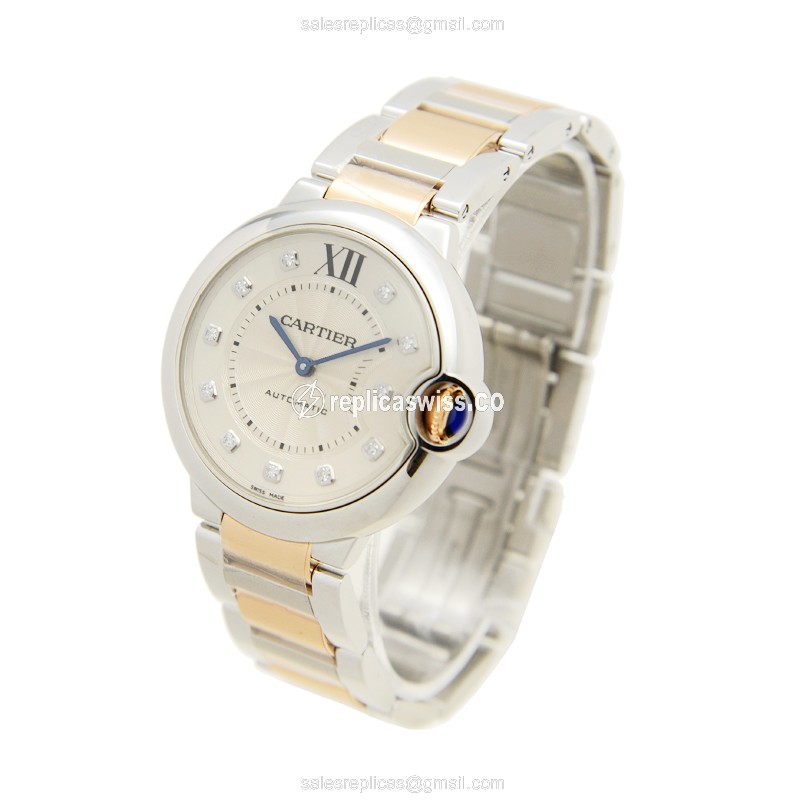 Cartier Ballon Bleu Replica - Automatic - Steel Case - White Dial - Silver 18kt Strap - View 3