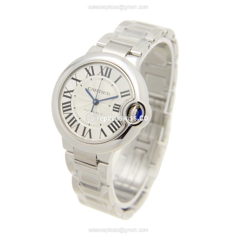 Cartier Ballon Bleu Replica - Automatic - Steel Case - White Dial - Silver Strap - View 3