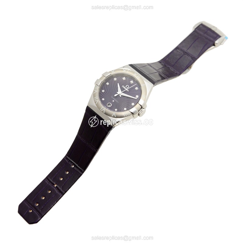 Omega Constellation Quartz - Purple Dial - Leather Strap - Steel Case - Sapphire Crystal - Clasp - View 3