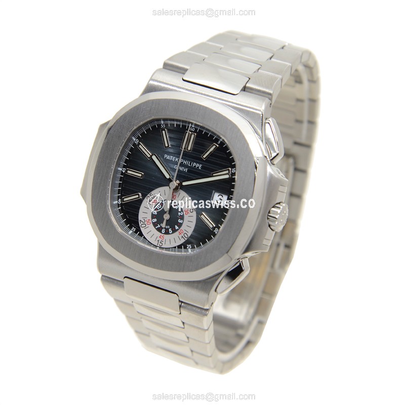 Patek Philippe 5980/1A-001 Replica - Automatic - Steel Case - Blue Dial - Silver Steel Strap - View 3