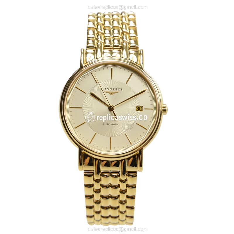Longines Presence Replica - Automatic PVD Gold - Gold Dial - Gold Strap - Sapphire Crystal - View 2