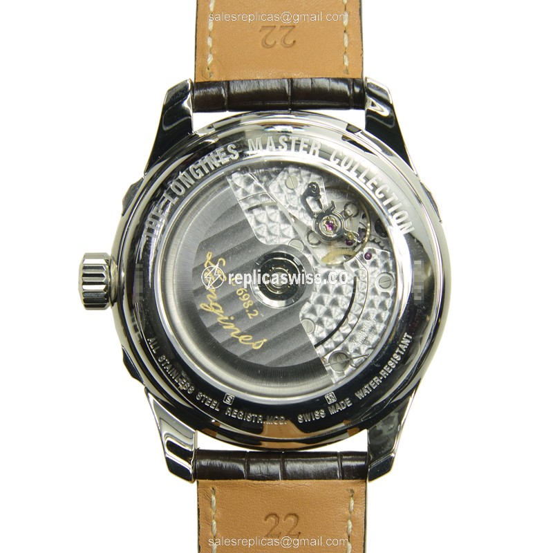 Longines Master Replica - Automatic - White Dial, Brown Alligator Strap - View 3