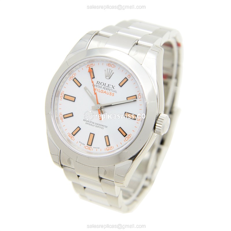 Rolex 116400WT MILGAUSS Auto - White Dial - Steel Case - Silver Strap - View 3