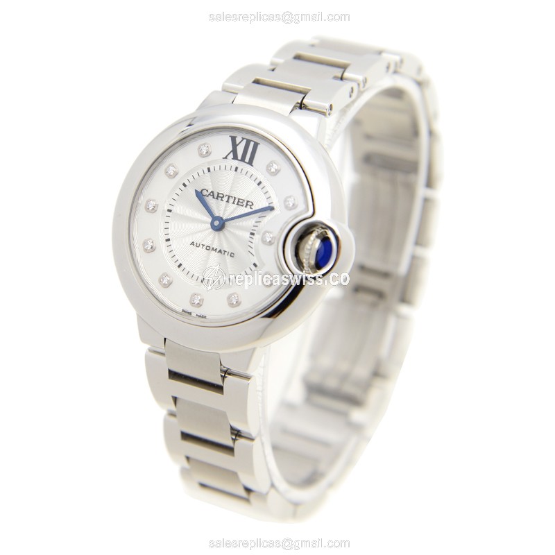 Cartier Ballon Bleu Replica - Automatic - White Dial - Steel Case - Silver Strap - View 3