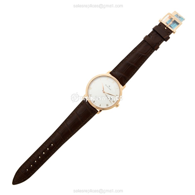 Blancpain Villeret 6223-3642-55B - Auto 18kt Rose Gold - White Dial - Brown Alligator Strap - View 2