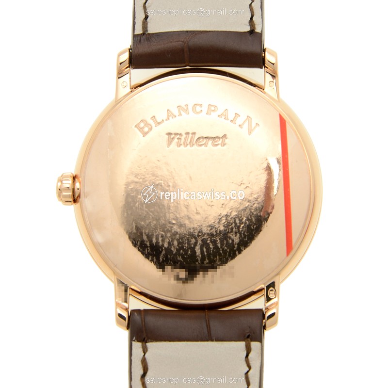 Blancpain Villeret 6223-3642-55B - Auto 18kt Rose Gold - White Dial - Brown Alligator Strap - View 3