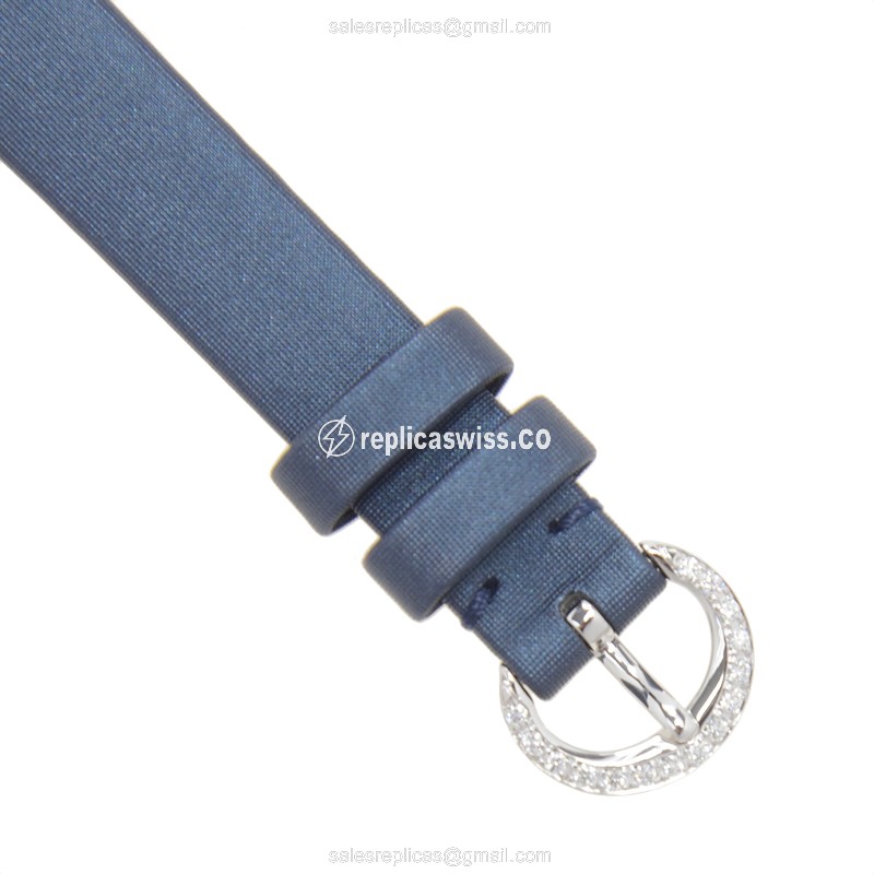 Chopard Happy Diamonds Quartz 18kt White Gold - Skull Dial - Blue Satin Strap - Buckle Clasp - View 4