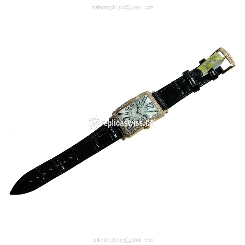 Franck Muller 952 QZ D LONG ISLAND Quartz 18kt Rose Gold Diamonds - Silver Dial Buckle Alligator Black Strap - View 2