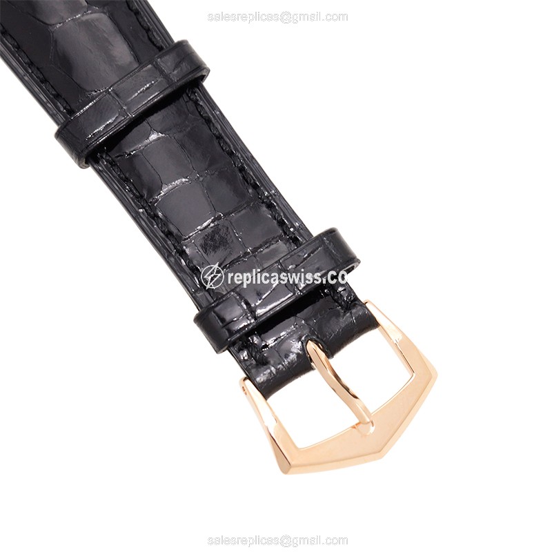 Patek Philippe 5205R-010 Complications Replica - Auto - 18kt Rose Gold - Black Dial - Buckle Clasp - Alligator Black - View 4