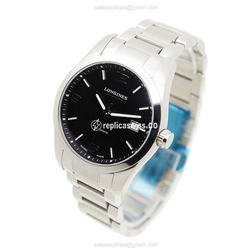 Longines CONQUEST CLASSIC Replica - Automatic - Black - Steel Case, Silver Strap - View 3