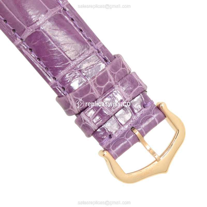 Cartier Ballon Bleu Replica - Automatic 18kt Rose Gold - Silver Dial - Alligator Purple Buckle - View 4