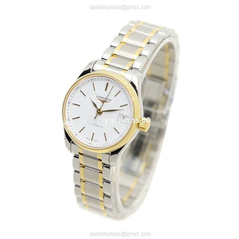 Longines L2.128.5.12.7 Replica - Automatic - 18kt Gold & Steel Case - White Dial, Silver Clasp - View 3
