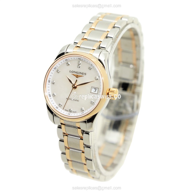 Longines L2.128.5.89.7 Replica - Automatic - 18kt Rose Gold - White Dial on Silver Strap - View 3