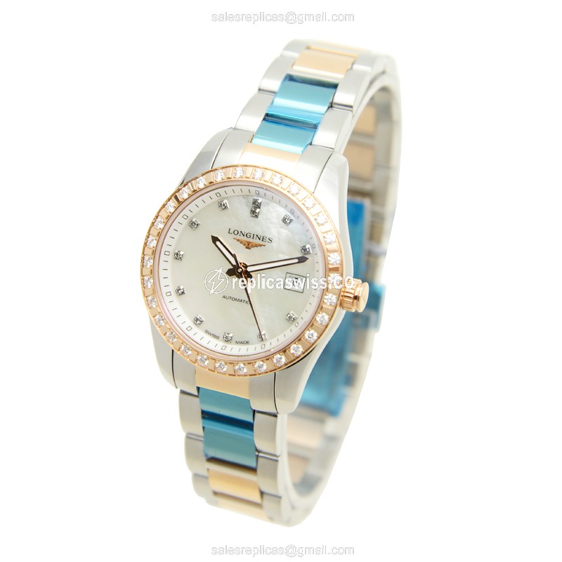 Longines CONQUEST Replica - Automatic - 18kt Rose Gold & Steel - White Dial - View 3