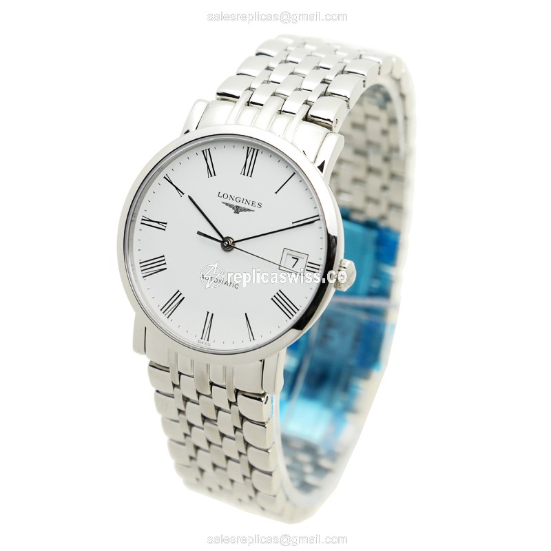 Longines Elegant Replica - Automatic - Stainless Steel Case - White Dial - Silver Strap - View 3