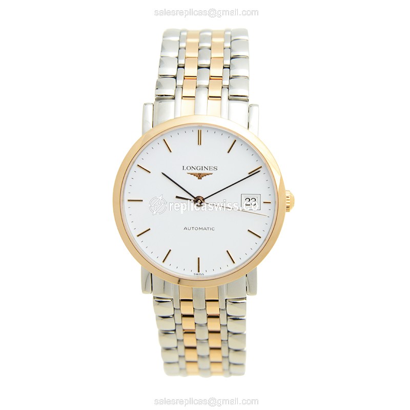 Longines Elegant Replica - Automatic - 18kt Rose Gold & Steel - White Dial - Silver Clasp - View 2