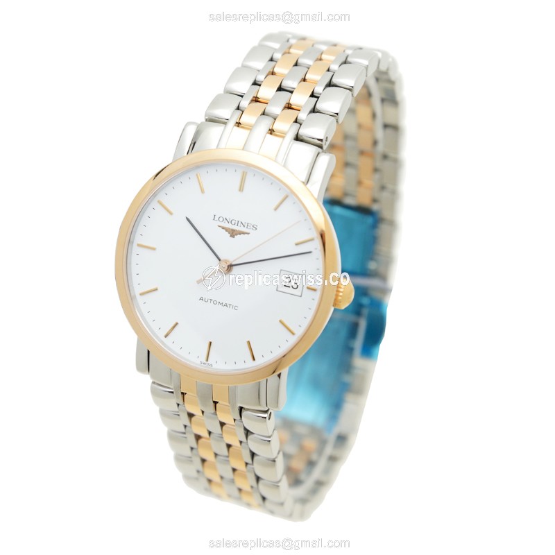 Longines Elegant Replica - Automatic - 18kt Rose Gold & Steel - White Dial - Silver Clasp - View 3
