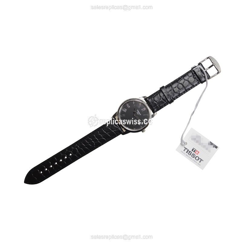 Rolex T-CLASSIC Quartz - Steel Case - Black Dial - Leather Strap - Buckle Clasp - View 2