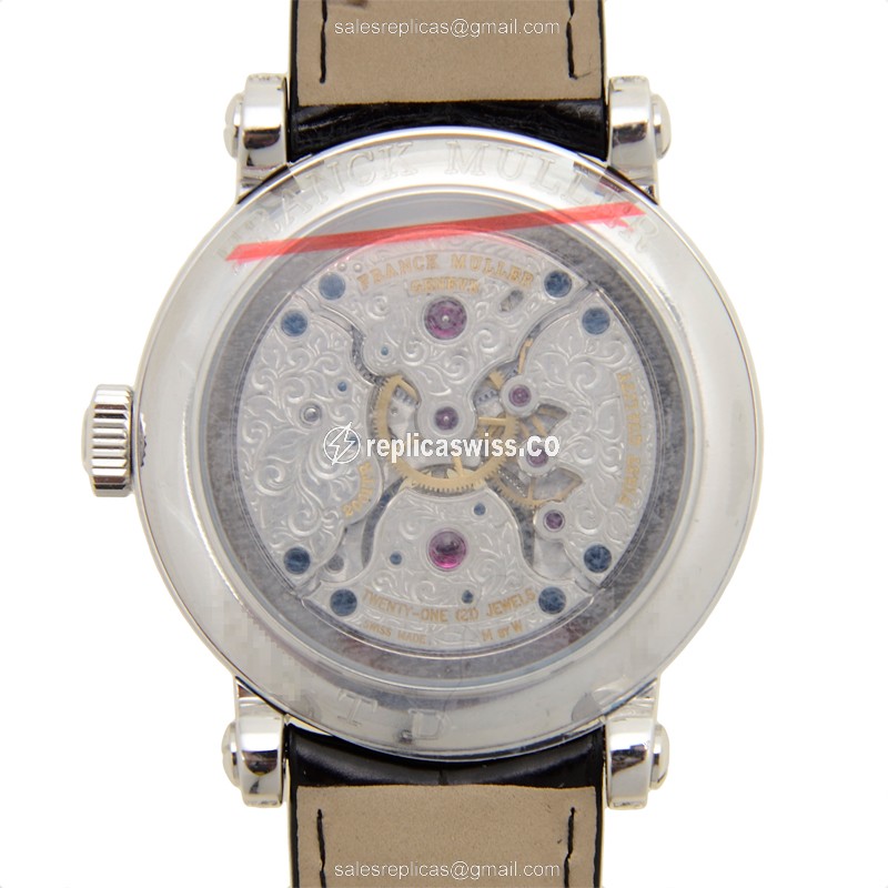 Franck Muller 7008 T D Manual Wind - 18kt White Gold - Diamond - Silver Dial - Leather Strap - View 3