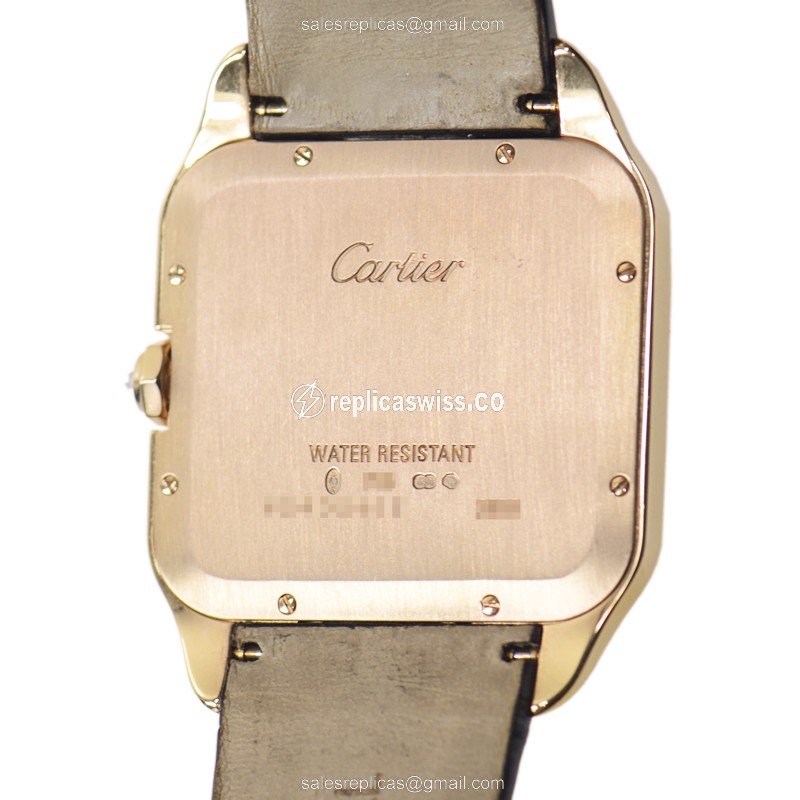 Cartier Santos Replica - Manual - 18kt Rose Gold - Diamond Dial - White - Brown Alligator Strap - View 3