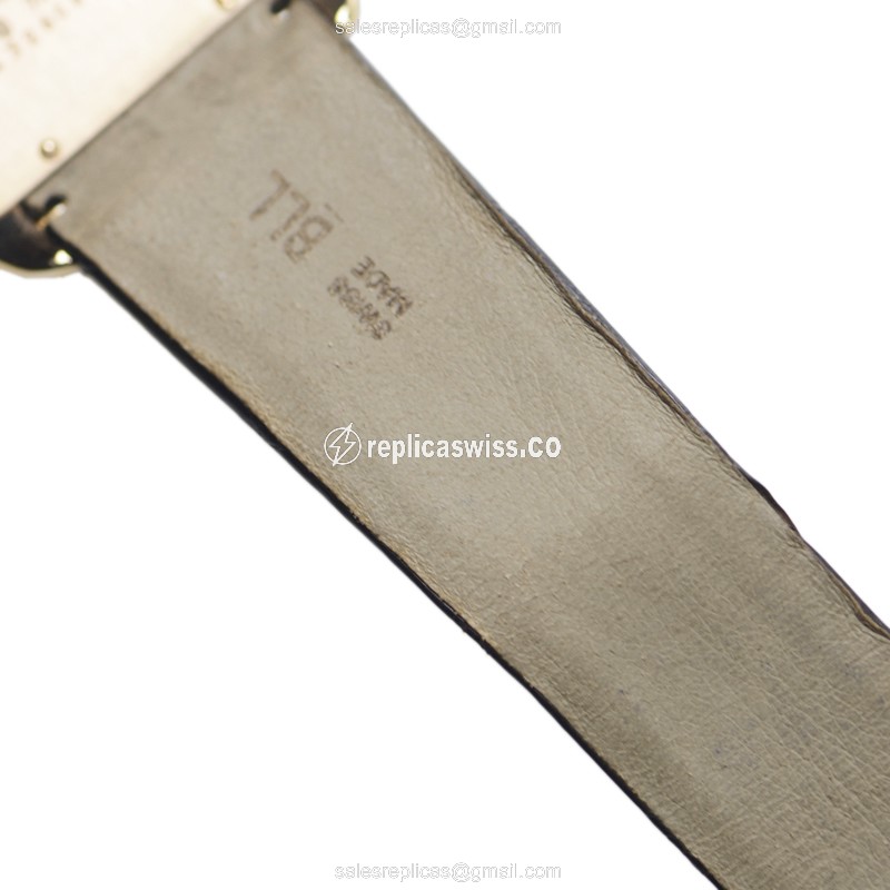 Cartier Santos Replica - Manual - 18kt Rose Gold - Diamond Dial - White - Brown Alligator Strap - View 4