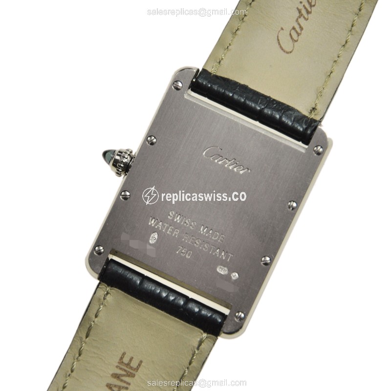 Cartier TANK Replica - Quartz - 18kt White Gold - Silver Dial, Black Alligator Strap - View 3