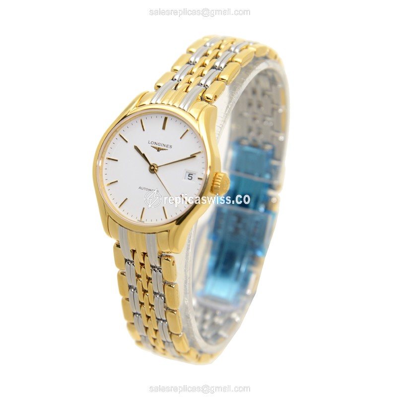 Longines Lyre Replica - Automatic - Gold PVD Case - White Dial on Gold Strap - View 3