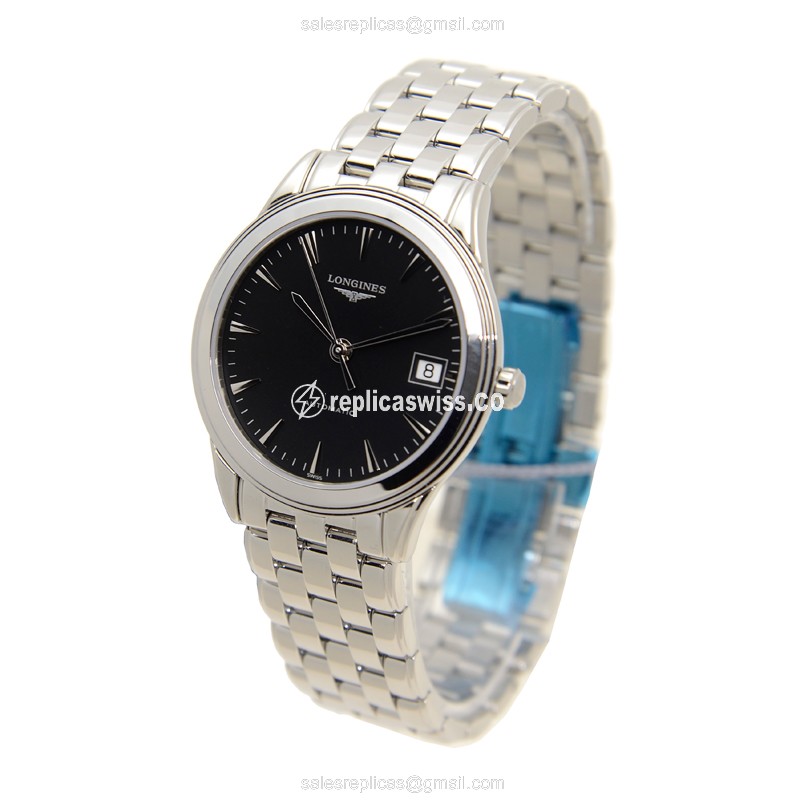 Longines L4.774.4.52.6 Replica - Automatic - Stainless Steel Case - Black Dial on Silver Strap - View 2