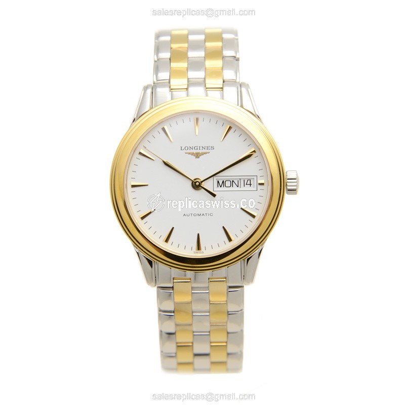 Longines Flagship L4.799.3.22.7 - Automatic PVD Gold - White Dial, Silver Strap - View 2