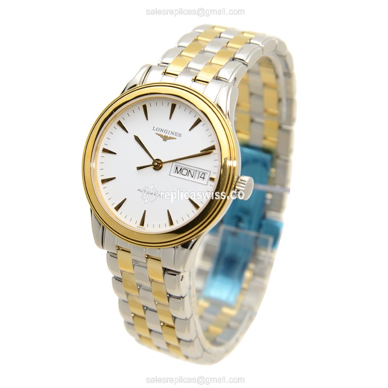 Longines Flagship L4.799.3.22.7 - Automatic PVD Gold - White Dial, Silver Strap - View 3