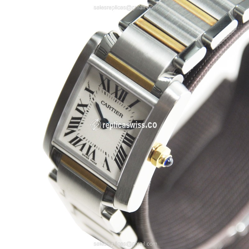 Cartier TANK W51007Q4 Quartz - Stainless Steel Case - White Dial - Silver strap - View 3