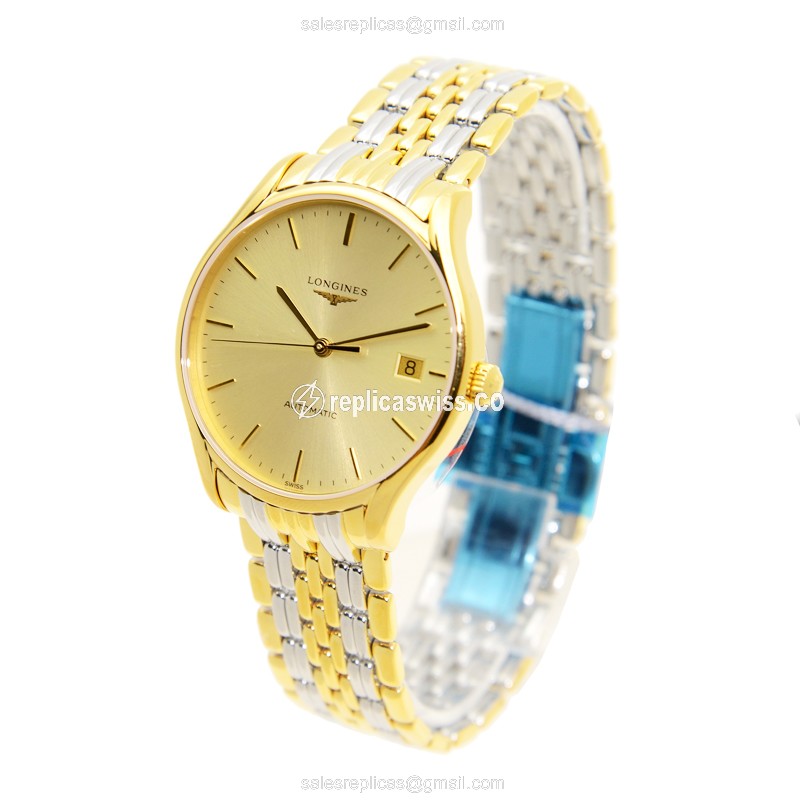 Longines Lyre Replica - Automatic - PVD Gold Case - Gold Dial, Gold Clasp & Gold Strap - View 3